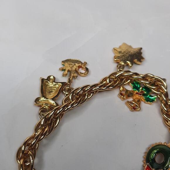 Gold Tone Christmas Holiday Charm Bracelet - Picture 5 of 6